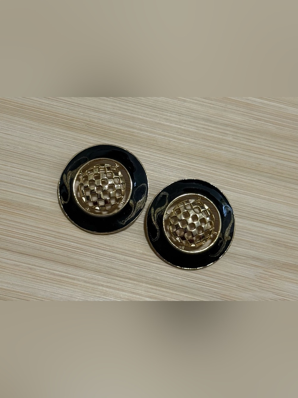 Black and Gold Round Stud Earrings